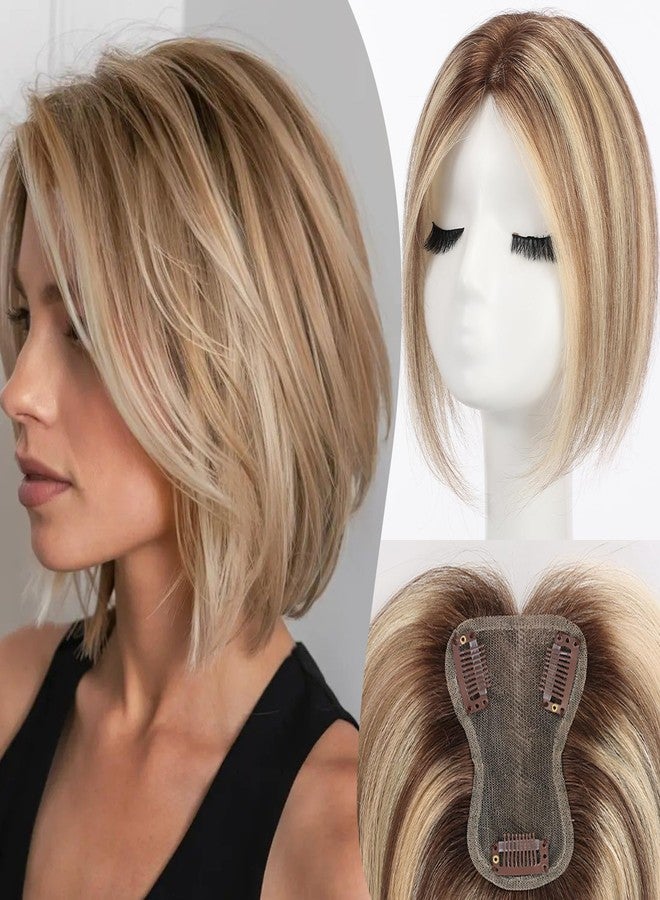 starluck Real Human Hair Toppers for Women 10Inch-Suitable for Thinning Hair no Bangs 3 * 4.5inches Swiss Base Hand-Tied & 3 Secure Clips(Ash Blonde) - Image 1
