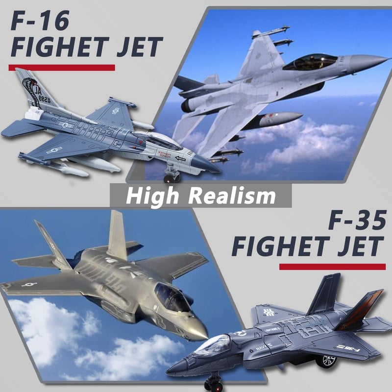 HOLYFUN Double Fighter Jet Toy F35  F16 Diecast Planes with Lights  Sounds Pull Back Military Airplane Toy Gift for ToddlerKids Boys - Image 3