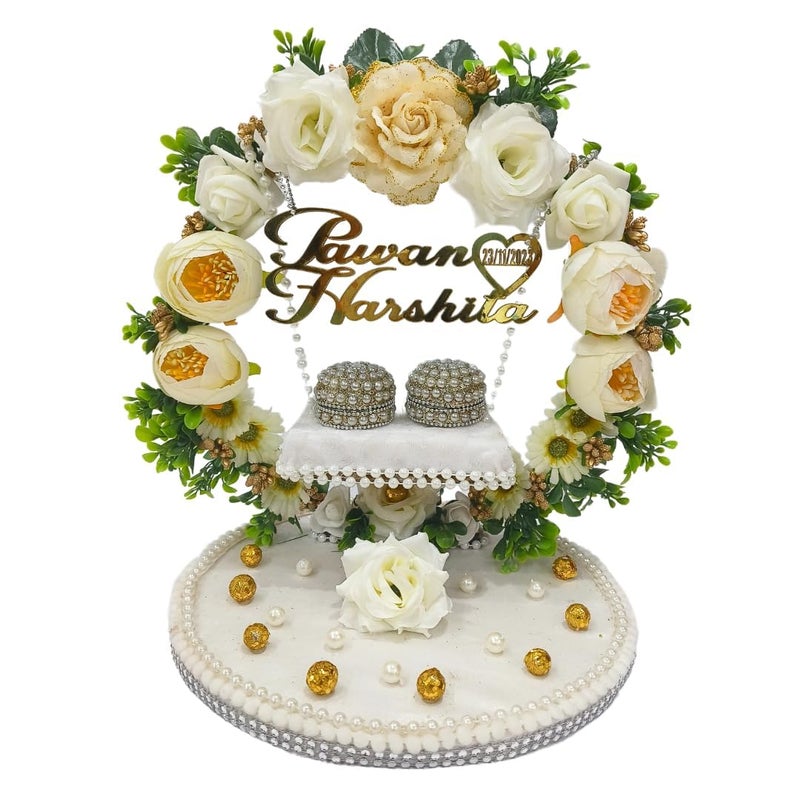 Unique Palette Beautiful Engagement Wedding Ring Platter with Customized Name Date Wedding Ring Platter Marriage Decor Platter Engagement Tray