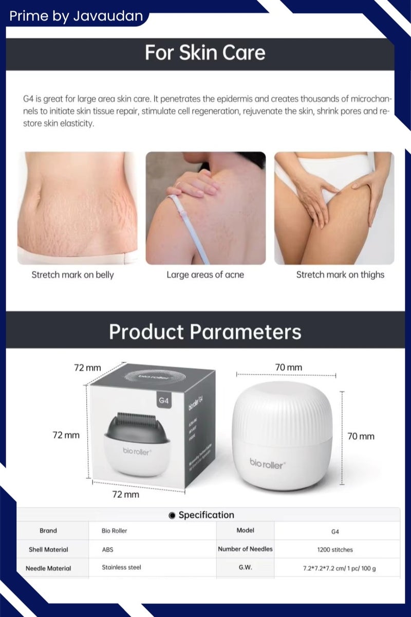 بيو رولر ديرما رولر للوجه بإبرة مجهرية أداة تدليك للعناية ببشرة الوجه 1200 دبوس من التيتانيوم بكرة إبرة دقيقة لشعر الجسم ونمو اللحية وحب الشباب وندبات التجاعيد وعلامات التمدد 0.5 مللي متر - Image 5