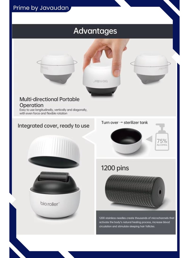 بيو رولر ديرما رولر للوجه بإبرة مجهرية أداة تدليك للعناية ببشرة الوجه 1200 دبوس من التيتانيوم بكرة إبرة دقيقة لشعر الجسم ونمو اللحية وحب الشباب وندبات التجاعيد وعلامات التمدد 0.5 مللي متر - Image 3