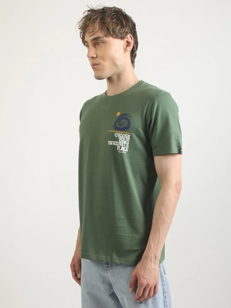 Maniac  Maniac Mens Printed Round Neck Half Sleeve White and Green Cotton T-Shirt for Men | Best Price UAE