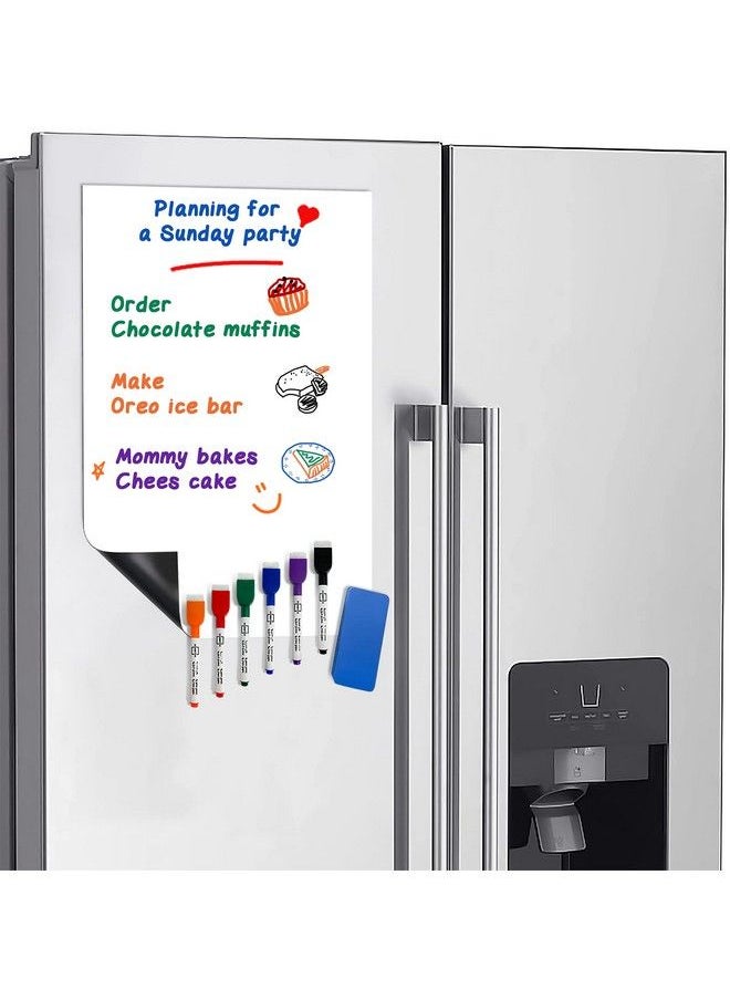 Scribbledo Magnetic Fridge Whiteboard Sheet For Kitchen Refrigerator Dry Erase Magnetic White Board Organizer & Planner 11"X17" Strong Magnet With Stain Resistant Technology Includes 6 Markers And Big Eraser  - Image 2