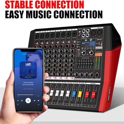 Yamnweo TF600 6-Channel Professional Mixer with Bluetooth Sound Bar with Power Amplifier 2 * 450W Power Output Powered Mixer, 7-Stage Equalizer, 99 DSP Effects, Recording Input USB Drive for Speakers - Image 5