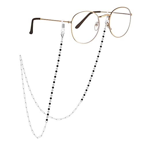 AllenCOCO Silver Fashion trend high head-turning stainless steel black bead paper clip Eyewear Chain - Image 5