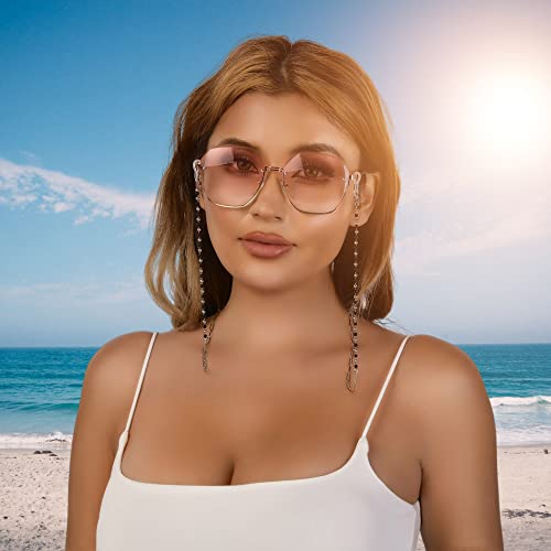 AllenCOCO Silver Fashion trend high head-turning stainless steel black bead paper clip Eyewear Chain - Image 4