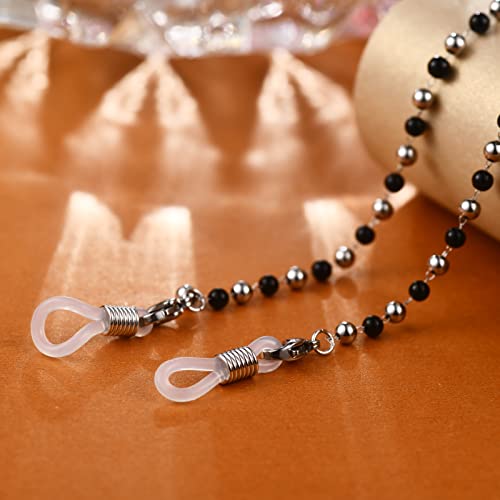 AllenCOCO Silver Fashion trend high head-turning stainless steel black bead paper clip Eyewear Chain - Image 2