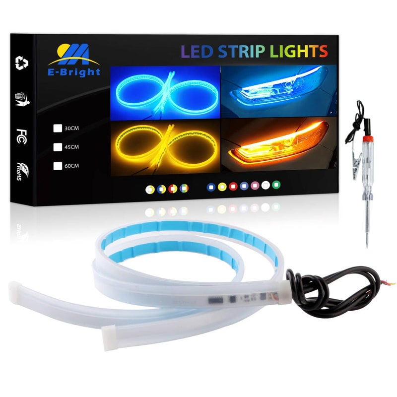 YM EBright DRL Led Strip Lights for Cars SUV Motorcycle Daytime Running Lights Turn Signal Bulb Sequential Switchback Led Strip AmberYellow Blue 2Pcs 60CM24 Inch