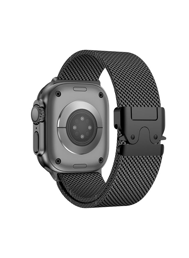 O Ozone Milanese Mesh Loop Band Compatible with Apple Watch 49/46/45/44/42mm ,Designer Parachute-Style Metal Buckle Adjustable Strap for Men Women -Black  - Image 1