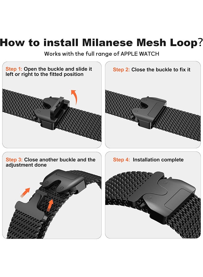 O Ozone Milanese Mesh Loop Band Compatible with Apple Watch 49/46/45/44/42mm ,Designer Parachute-Style Metal Buckle Adjustable Strap for Men Women -Black  - Image 5