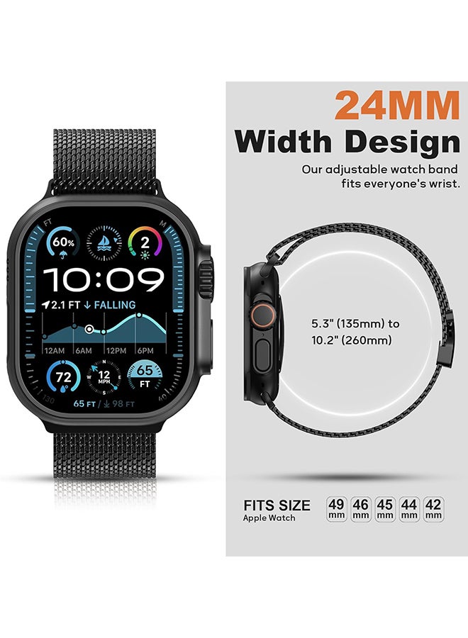 O Ozone Milanese Mesh Loop Band Compatible with Apple Watch 49/46/45/44/42mm ,Designer Parachute-Style Metal Buckle Adjustable Strap for Men Women -Black  - Image 2