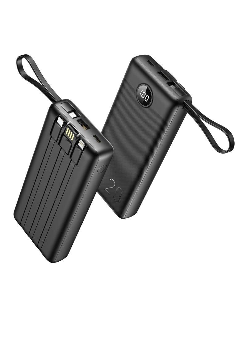 JAJEEK Portable 20,000mAh Power Bank – Slim Design with Built-in Cables, QI Fast Charging, Digital Display for Multiple Devices, Power Bank for Phones, Tablets & More - Image 1