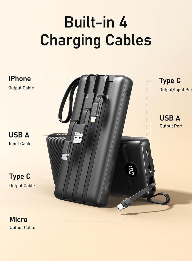 JAJEEK Portable 20,000mAh Power Bank – Slim Design with Built-in Cables, QI Fast Charging, Digital Display for Multiple Devices, Power Bank for Phones, Tablets & More - Image 2
