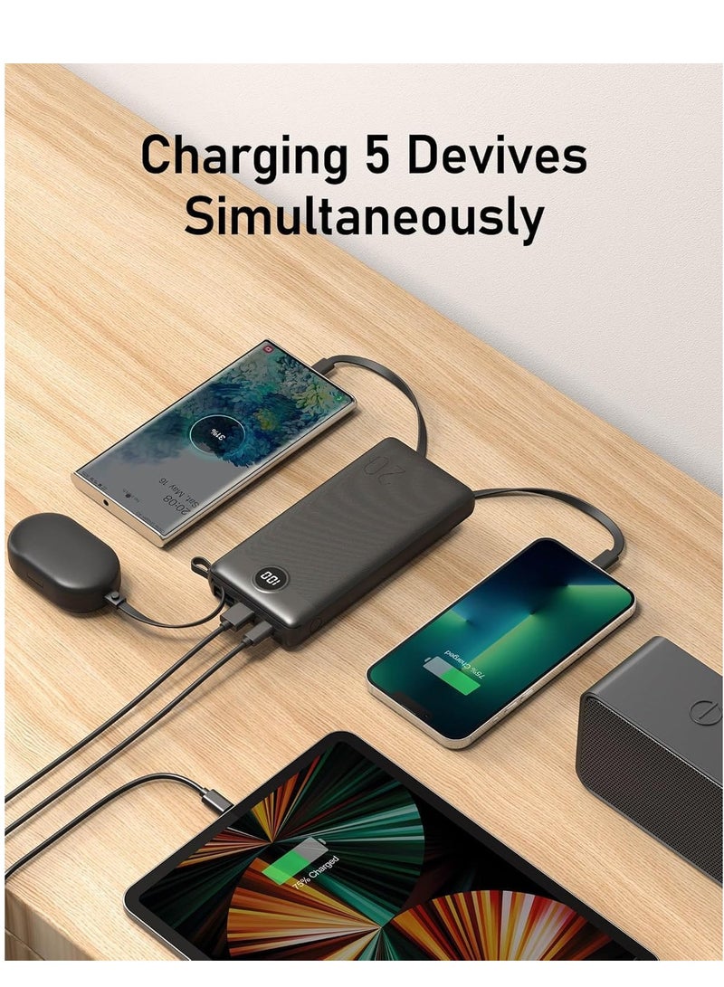 JAJEEK Portable 20,000mAh Power Bank – Slim Design with Built-in Cables, QI Fast Charging, Digital Display for Multiple Devices, Power Bank for Phones, Tablets & More - Image 3