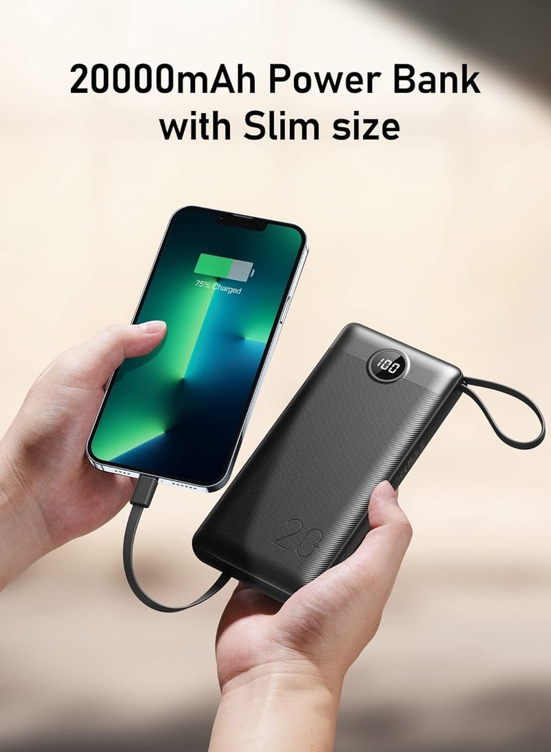 JAJEEK Portable 20,000mAh Power Bank – Slim Design with Built-in Cables, QI Fast Charging, Digital Display for Multiple Devices, Power Bank for Phones, Tablets & More - Image 4