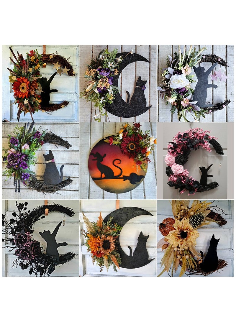 NIBEMINENT Halloween Wreaths for Front Door Halloween Moon Wreath with Black Cat Grapevine Wreath Halloween Cat Door Wreath Horror Decorations for Home Party Window Wall Indoor Outdoor - Image 2