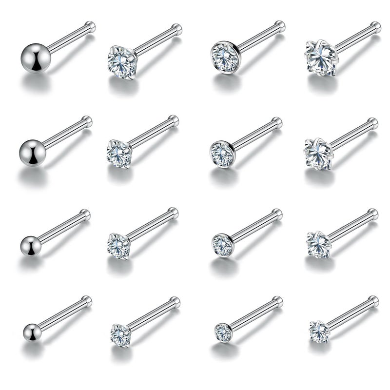 Monily 20g Nose Ring Surgical Steel 16pcs 20g Stainless Steel Nose Ring Stud for Women Straight Bar Nose Stud 1.5 mm 2 mm 2.5 mm 3 mm CZ Body Piercing for Women Men - Image 1