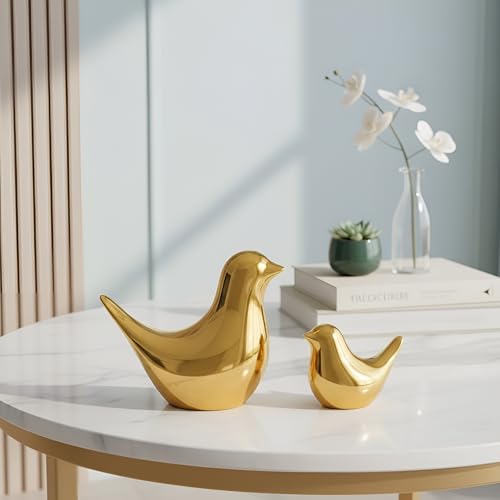 Xtore Ceramic Golden Blessing Birds Figurine for Home Decor | Living Room, Bedroom, Office Desk, Cabinets - (Pack of 2, Golden) - Image 5