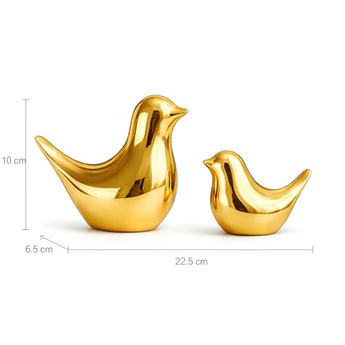 Xtore Ceramic Golden Blessing Birds Figurine for Home Decor | Living Room, Bedroom, Office Desk, Cabinets - (Pack of 2, Golden) - Image 4