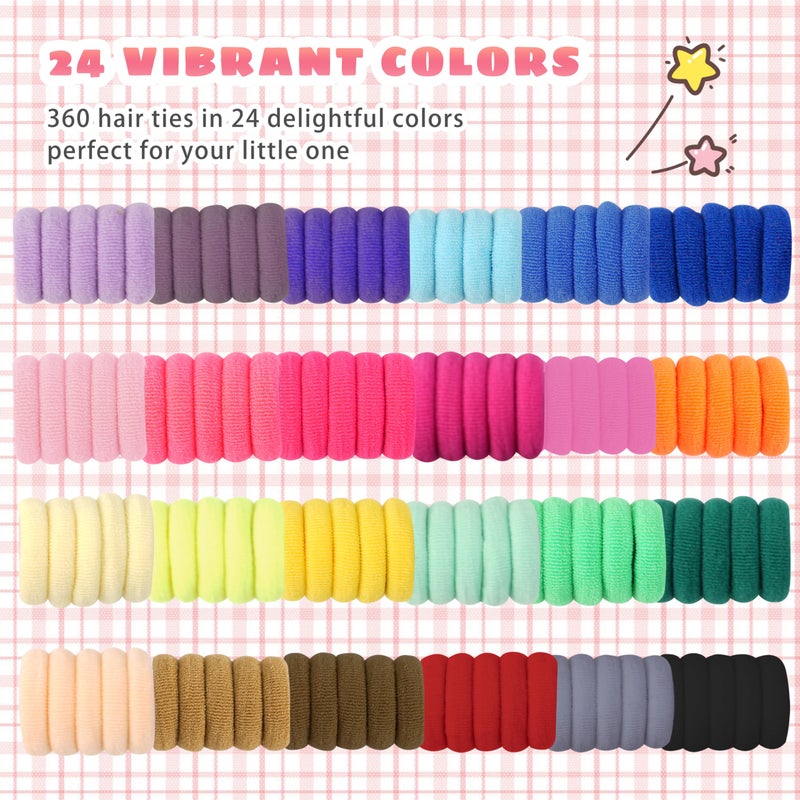 TaShow 360 Pcs Baby Hair Ties, 24 Colors Cotton Toddler Hair Ties with Organizer Box, 1 Inch Seamless Baby Hair Bands for Toddler Girls, Soft Elastic Ponytail Holders with 5 Hair Loop Styling Tools - Image 3