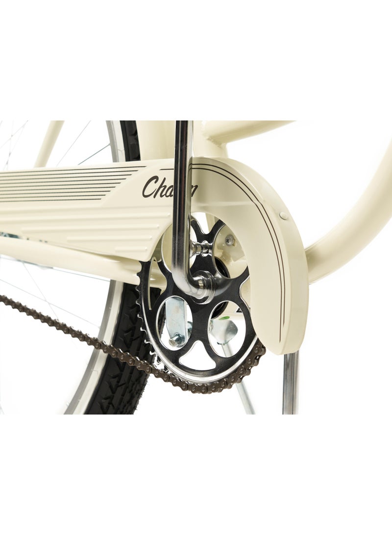 SPINN Charm 1 Women's City Bike | 26" Step-Thru Single Speed | Pearl White | Woven Basket & Rear Rack Included | Ladies Bicycle UAE - Image 4