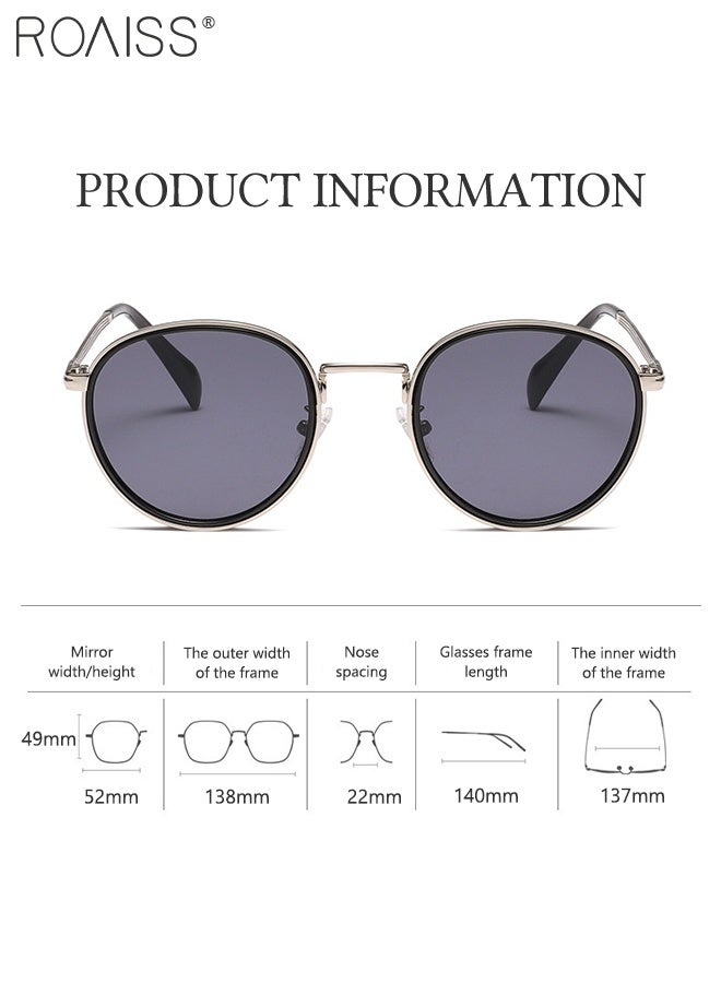 رويس نظارات شمسية مستديرة للرجال والنساء، نظارات شمسية واقية من الأشعة فوق البنفسجية 400 مع إطار معدني، نظارات شمسية عصرية مضادة للوهج للرجال للقيادة والصيد والسفر، أسود فضي، 52 ملم - Image 4