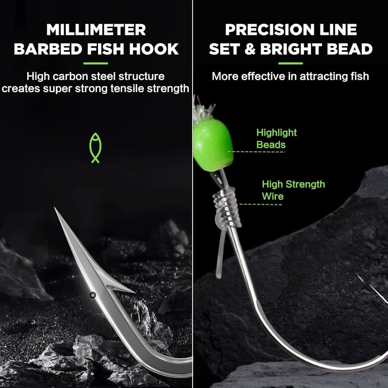 EWEIS 5 Pcs 3 in 1 String Fishing Hook Set with Anti-Tangle Steel Leader Line and Luminous Beads - Image 2