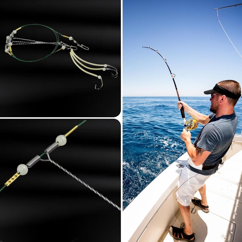 EWEIS 5 Pcs 3 in 1 String Fishing Hook Set with Anti-Tangle Steel Leader Line and Luminous Beads - Image 5