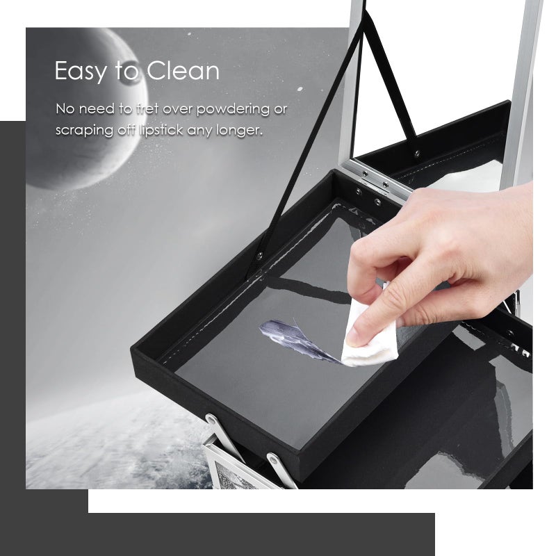 Joligrace Makeup Case Organizer Makeup Box Portable Cosmetic Train Case Hard Vanity Storage with 2 Trays Mirror Locking Make Up Travel Case for Cosmetics Nail Kits Travelling Organizer Modern Style - Image 3