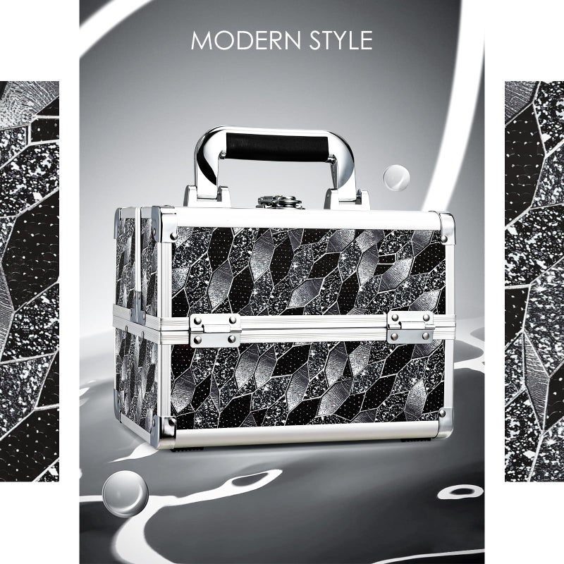 Joligrace Makeup Case Organizer Makeup Box Portable Cosmetic Train Case Hard Vanity Storage with 2 Trays Mirror Locking Make Up Travel Case for Cosmetics Nail Kits Travelling Organizer Modern Style - Image 2