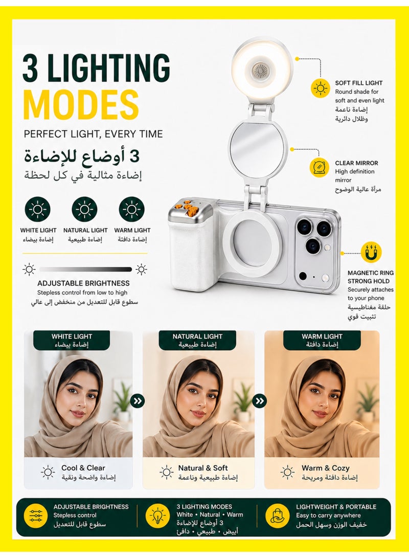 موقف حياة السيدة قبضة مصراع بأسلوب كاميرا DSLR مغناطيسية لهاتف محمول من فان شوت، مناسبة لـ آيفون وأندرويد، مزودة بزر مصراع لاسلكي قابل للفصل - قبضة كاميرا مريحة تصميمها أنتوني ومزودة بضوء ملء - Image 2