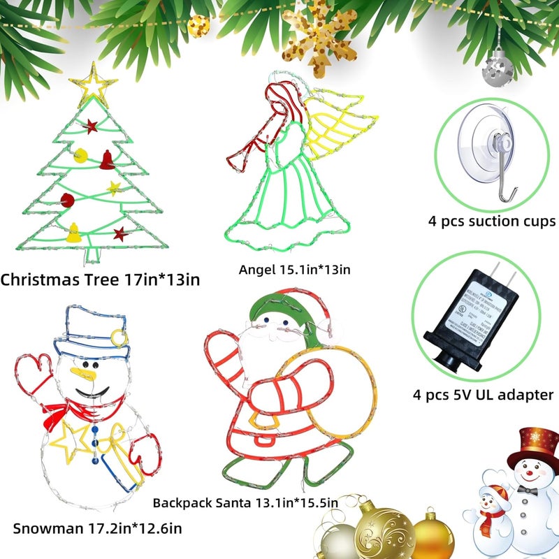 TRWYMZ Christmas Decorations - 16" Christmas Window Silhouette Lights - 4 Pack Colour Lighted Santa & Angel & Snowman & Christmas Tree for Holiday Indoor and Outdoor Wall Door Window Decorate - Image 2