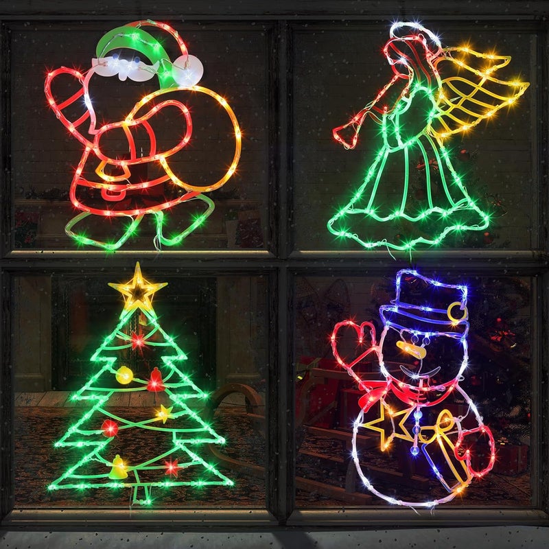 TRWYMZ Christmas Decorations - 16" Christmas Window Silhouette Lights - 4 Pack Colour Lighted Santa & Angel & Snowman & Christmas Tree for Holiday Indoor and Outdoor Wall Door Window Decorate - Image 1