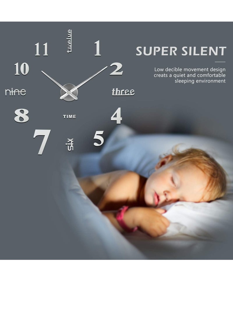 3D Wall Clock, Frameless Acrylic 3D Numbers and Letters Stickers, Silent Design Wall Clock – Gold Silver and Black - Image 2