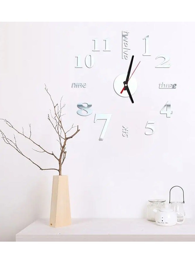 3D Wall Clock, Frameless Acrylic 3D Numbers and Letters Stickers, Silent Design Wall Clock – Gold Silver and Black - Image 1