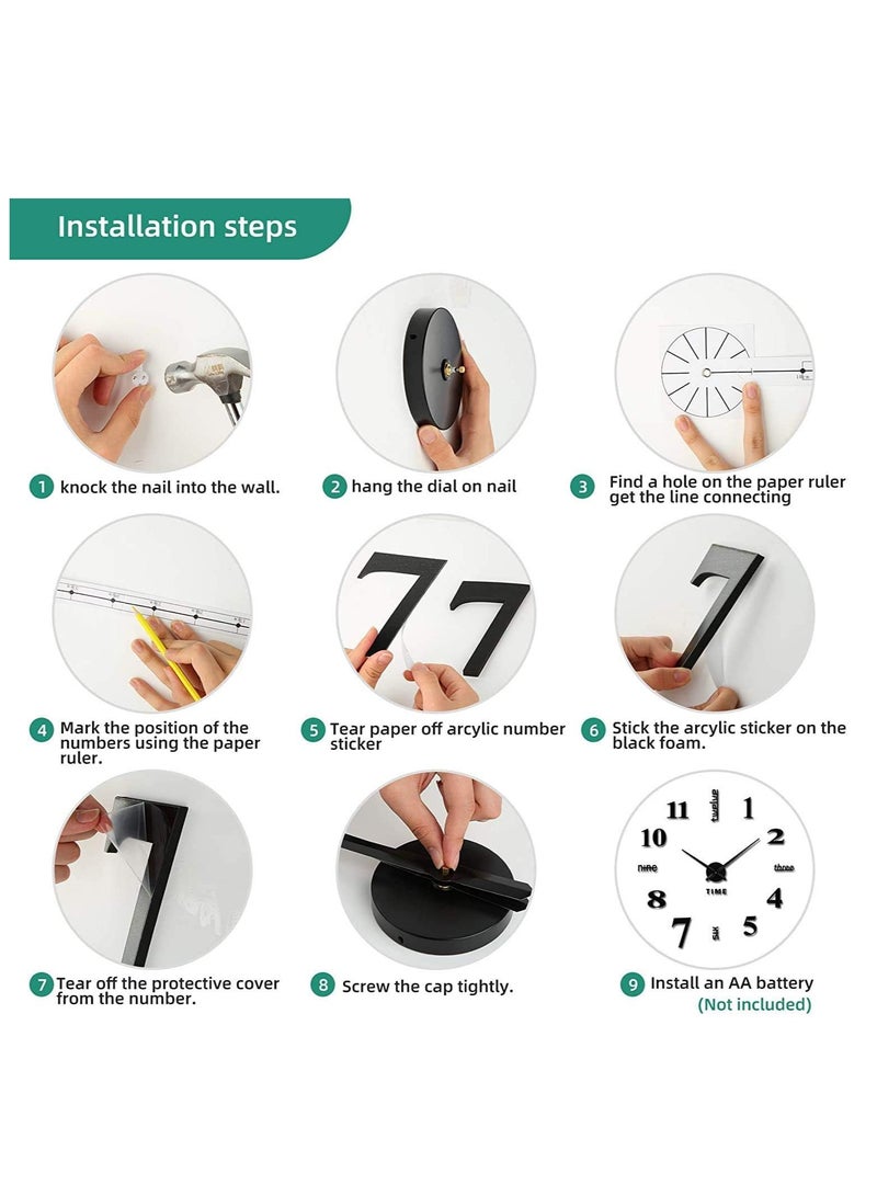 3D Wall Clock, Frameless Acrylic 3D Numbers and Letters Stickers, Silent Design Wall Clock – Gold Silver and Black - Image 3