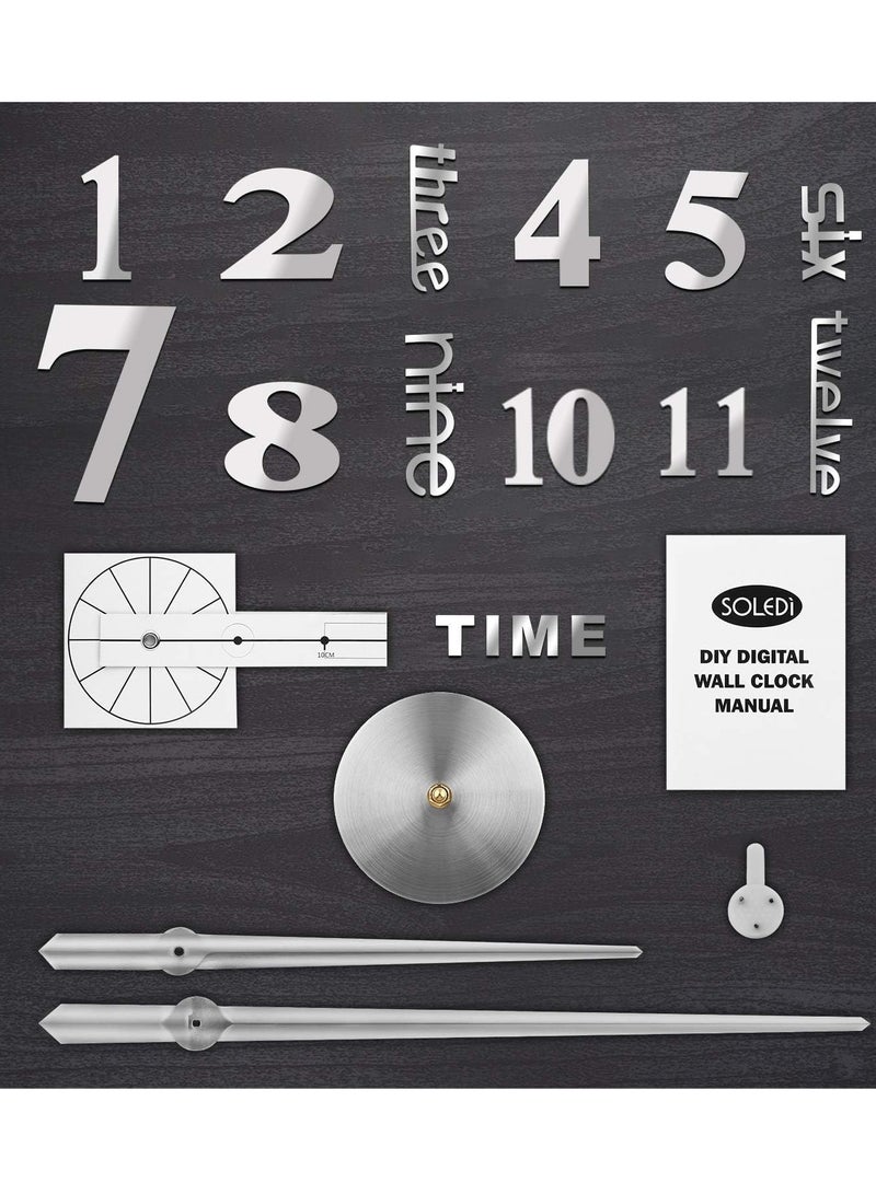 3D Wall Clock, Frameless Acrylic 3D Numbers and Letters Stickers, Silent Design Wall Clock – Gold Silver and Black - Image 5