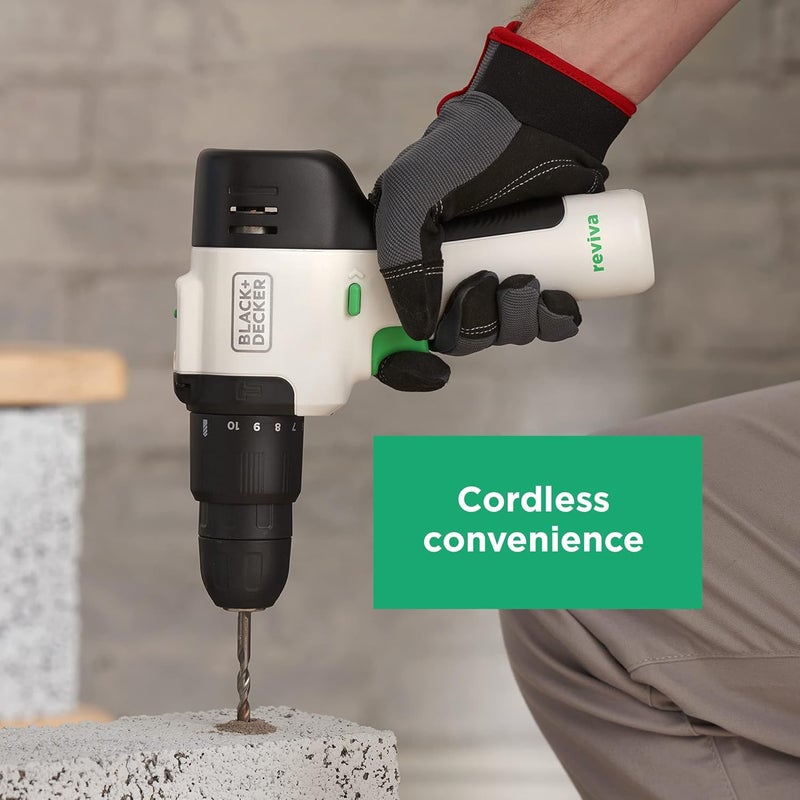 بلاك اند ديكر مثقاب مطرقة خفيف الوزن لاسلكي قوي بقوة 12 فولت من ريفا، مصنوع من 50% مواد معاد تدويرها مع عزم دوران أقصى يبلغ 400 نيوتن متر Revhd12C-Gb - Image 4