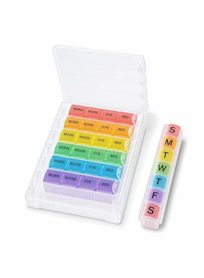 7-Day Weekly Pill Organizer 4 Times a Day - Removable Daily Pill Box Compartments (Morn, Noon, Eve, Bed) for Medications and Vitamins - Rainbow Multicolor - Image 5