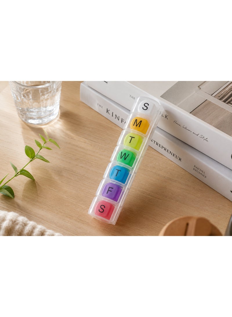 7-Day Weekly Pill Organizer 4 Times a Day - Removable Daily Pill Box Compartments (Morn, Noon, Eve, Bed) for Medications and Vitamins - Rainbow Multicolor - Image 3