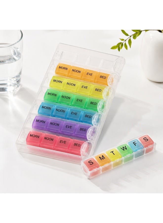 7-Day Weekly Pill Organizer 4 Times a Day - Removable Daily Pill Box Compartments (Morn, Noon, Eve, Bed) for Medications and Vitamins - Rainbow Multicolor - Image 4