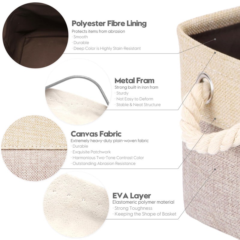 Sea Team 3-Pack Small Storage Basket Set, Storage Cube Organizer, Storage Bins, 12 x 8 x 5 Inches, Rectangle Canvas Fabric Collapsible Shelf Box with Handles for Kids Room (Tan/Beige) - Image 2