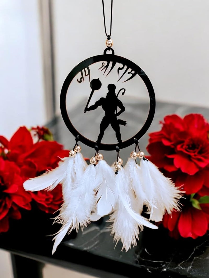 Jiyu Creation Shree ram Feather Car Hanging Ornament Spiritual Rearview Mirror Charm Positive Energy Protection Handmade Aesthetic Dashboard Decor - Image 5
