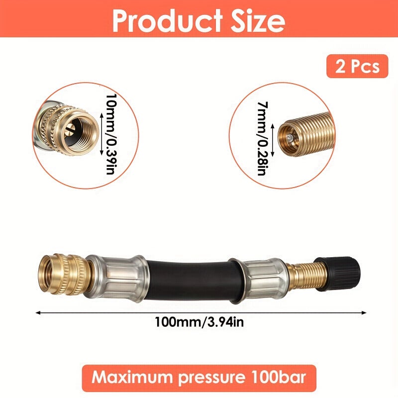 Pack Of 2 Flexible Tyre Valve Extension Universal Car Motorcycle Truck Bicycle Angle Adapter For Standard Valves With Cap 100mm - Image 2