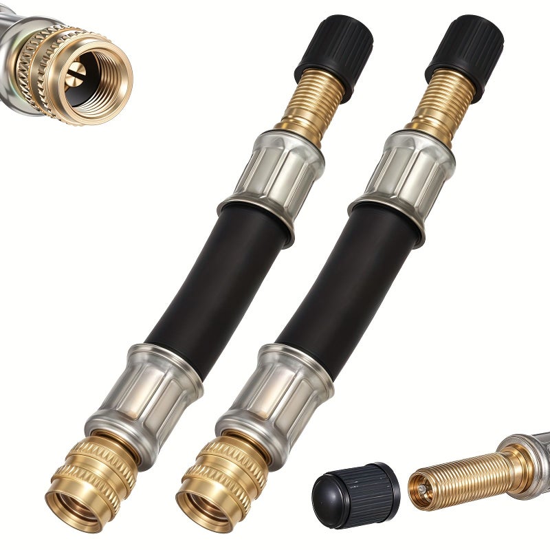 Pack Of 2 Flexible Tyre Valve Extension Universal Car Motorcycle Truck Bicycle Angle Adapter For Standard Valves With Cap 100mm - Image 1