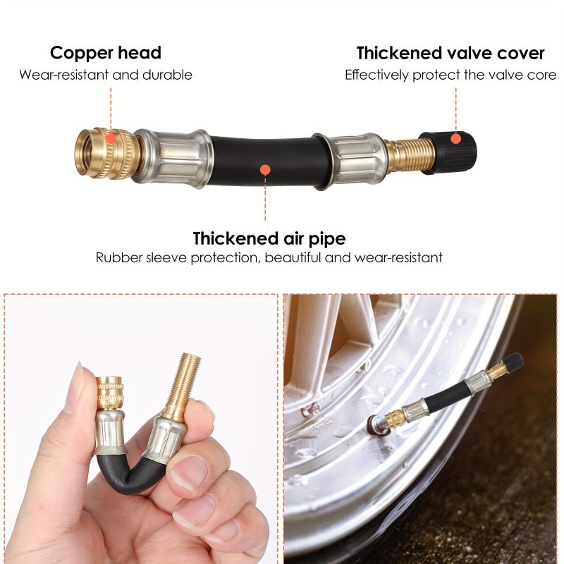 Pack Of 2 Flexible Tyre Valve Extension Universal Car Motorcycle Truck Bicycle Angle Adapter For Standard Valves With Cap 100mm - Image 4