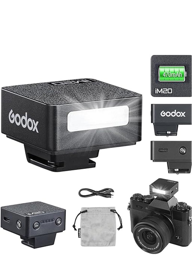 جودوكس فلاش Godox iM20 Mini للكاميرا مع بطارية 470 مللي أمبير في الساعة 440 فلاش كامل الطاقة 5 مستويات فلاش صغير Speedlite لسوني zve10 Sony zv1 Ricoh gr3 Canon Nikon Fuji Olympus Camera (iM20) - Image 1