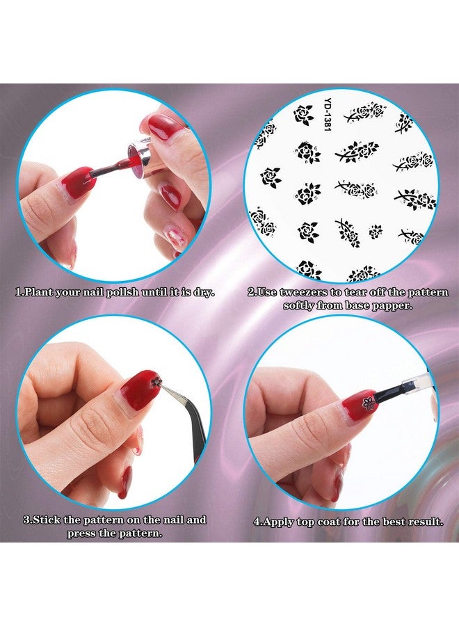 Blulu 5000 Pieces Flower Nail Stickers 100 Sheets 3D Self-Adhesive Nail Floral Stickers Multi-Design Flower Nail Decals Multicolor Flower Manicure Stickers with Tweezer (Classic-Chic Floral Series) - Image 4