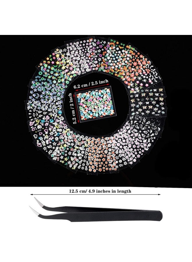 Blulu 5000 Pieces Flower Nail Stickers 100 Sheets 3D Self-Adhesive Nail Floral Stickers Multi-Design Flower Nail Decals Multicolor Flower Manicure Stickers with Tweezer (Classic-Chic Floral Series) - Image 3