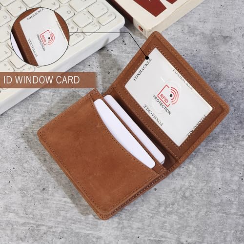 FOXHACKLE Leather Credit Card Holder For Men and Women, Small RFID Blocking Bifold Wallet (With ID Slot, Hunter Tan) - Image 4